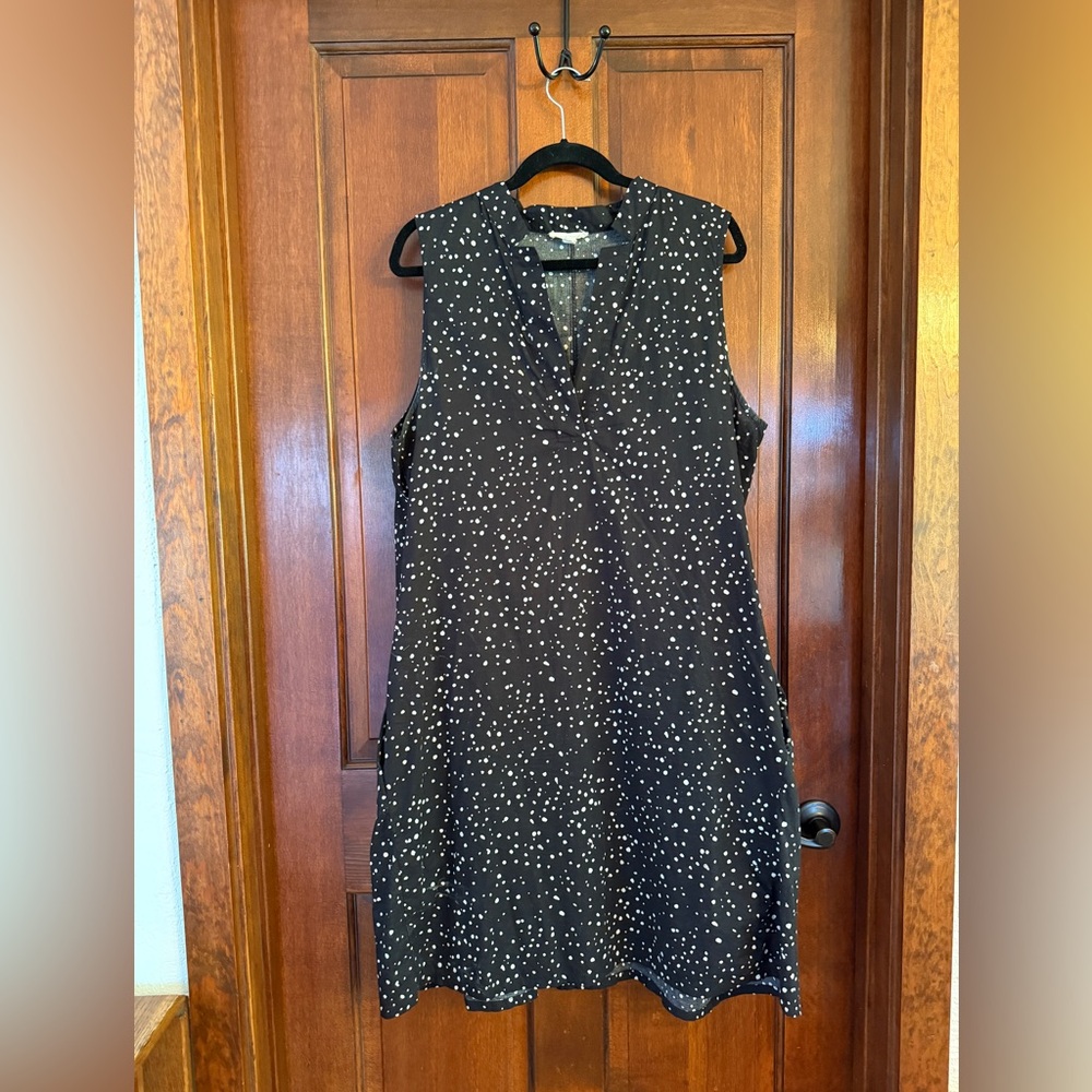 EILEEN Fisher, black and white polka dot, sleeveless dress.